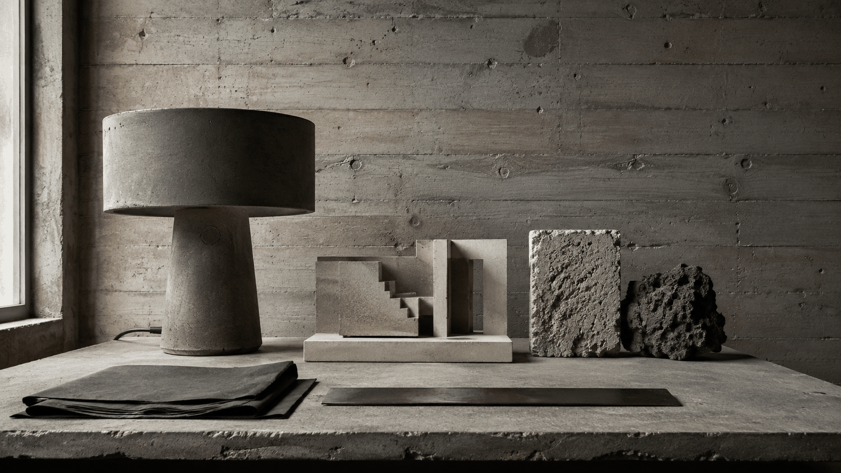 Brutalist Architecture aesthetic: Material dossier scene