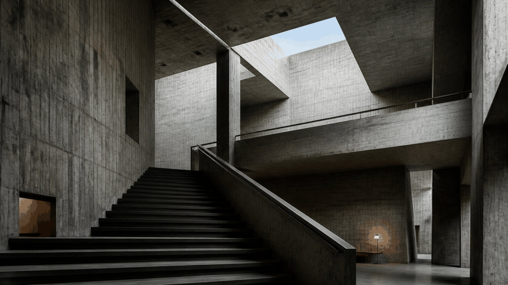 Brutalist Architecture aesthetic: Interior dossier scene