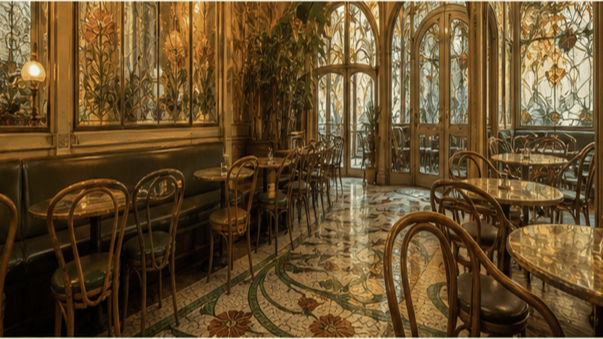Art Nouveau aesthetic: Room dossier scene