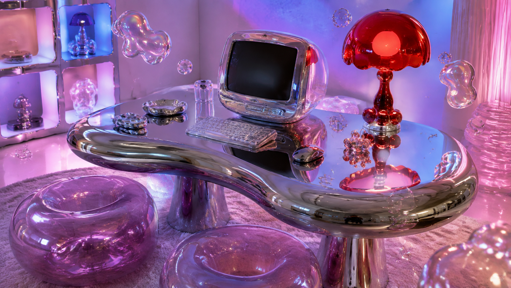 Bubbleglam aesthetic: Interior dossier scene