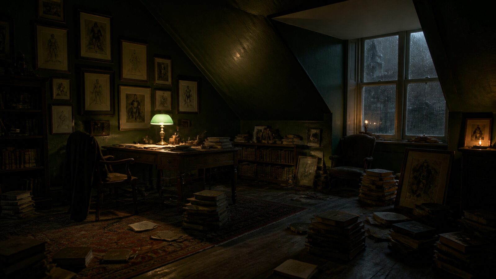 Dark Academia aesthetic: Room dossier scene