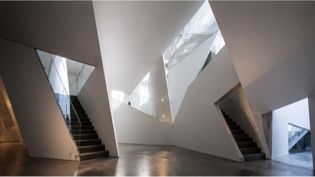 Deconstructivism aesthetic: Interior dossier scene