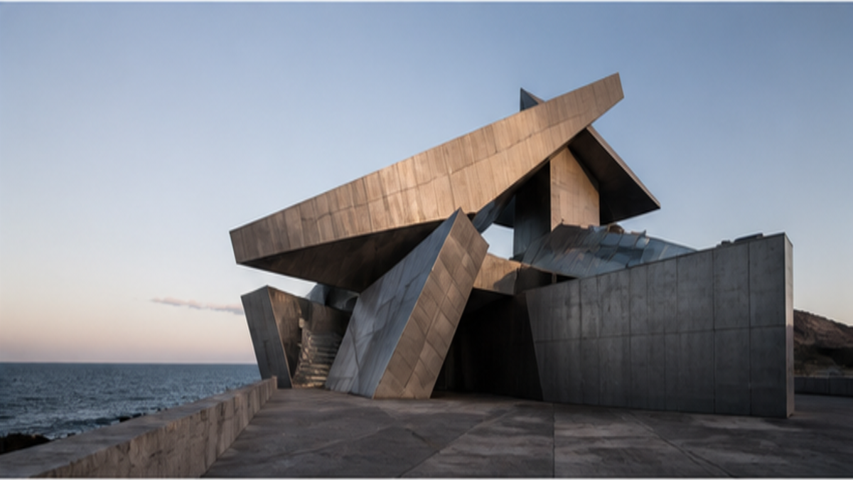 Deconstructivism aesthetic: Pavilion dossier scene