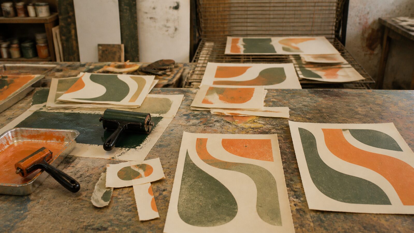 Indie Groovy aesthetic: Print studio dossier scene