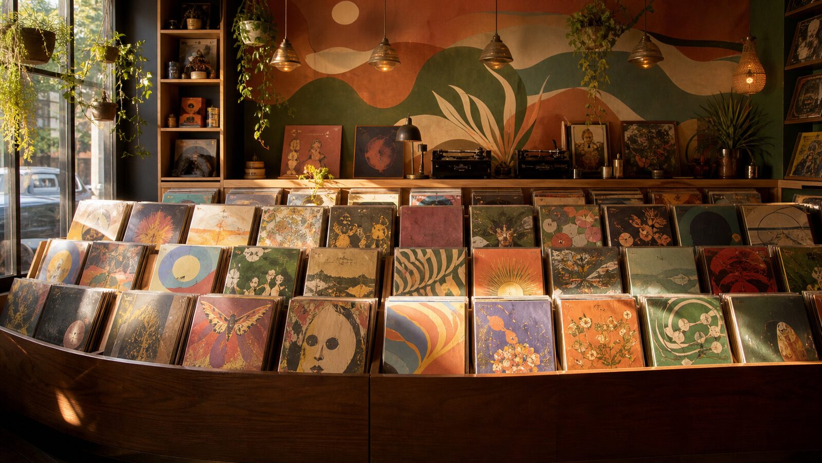Indie Groovy aesthetic: Record shop dossier scene