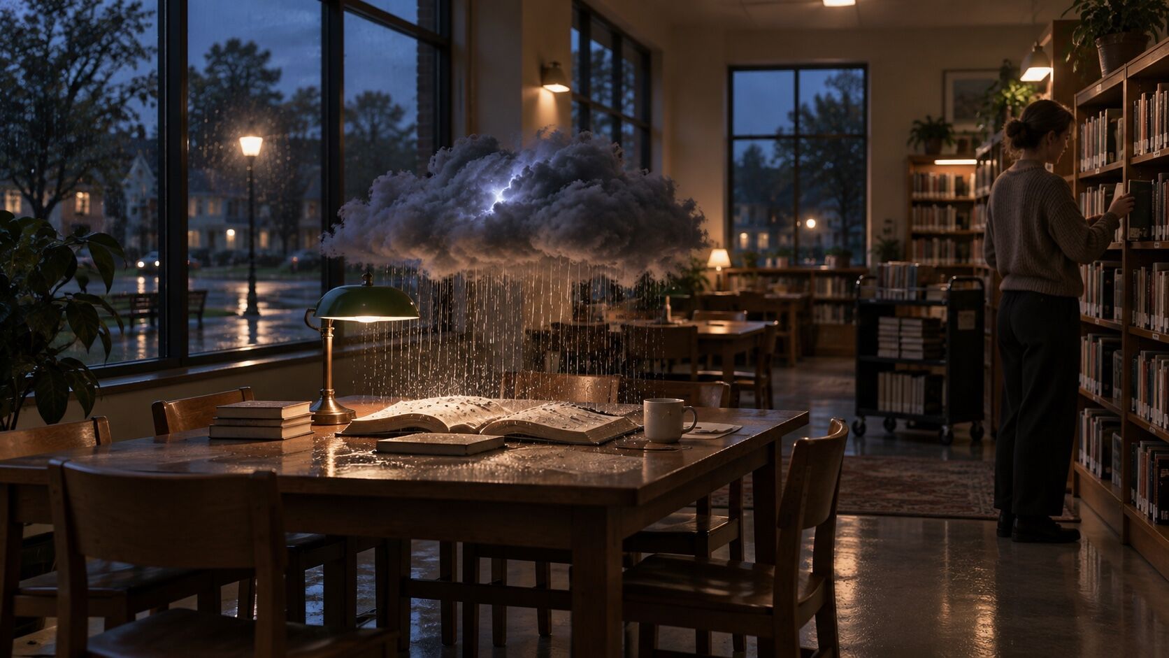 Magical Realism aesthetic: Library dossier scene