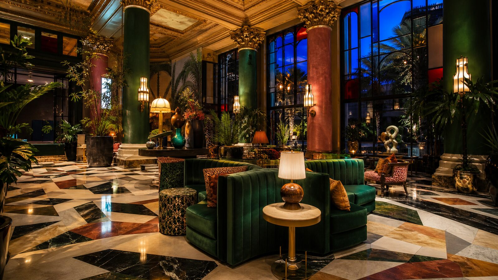 Maximalism aesthetic: Lobby dossier scene