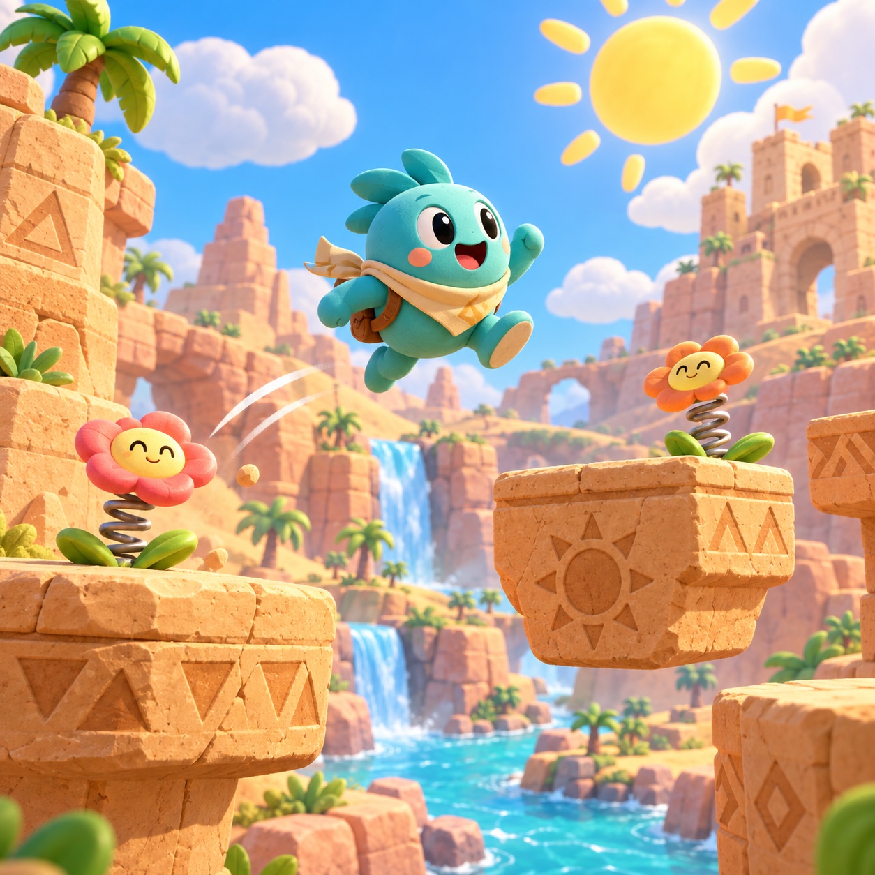 Playful Platformer aesthetic: Desert dossier scene