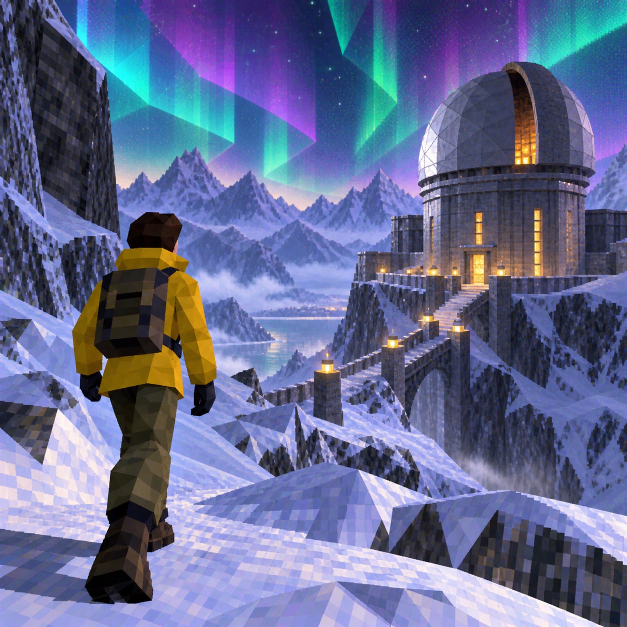 PS1 / Dreamcast Low-Poly aesthetic: Observatory dossier scene