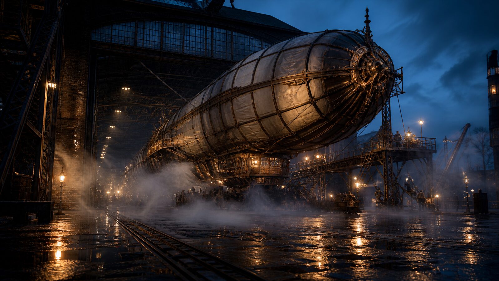 Steampunk aesthetic: Hangar dossier scene