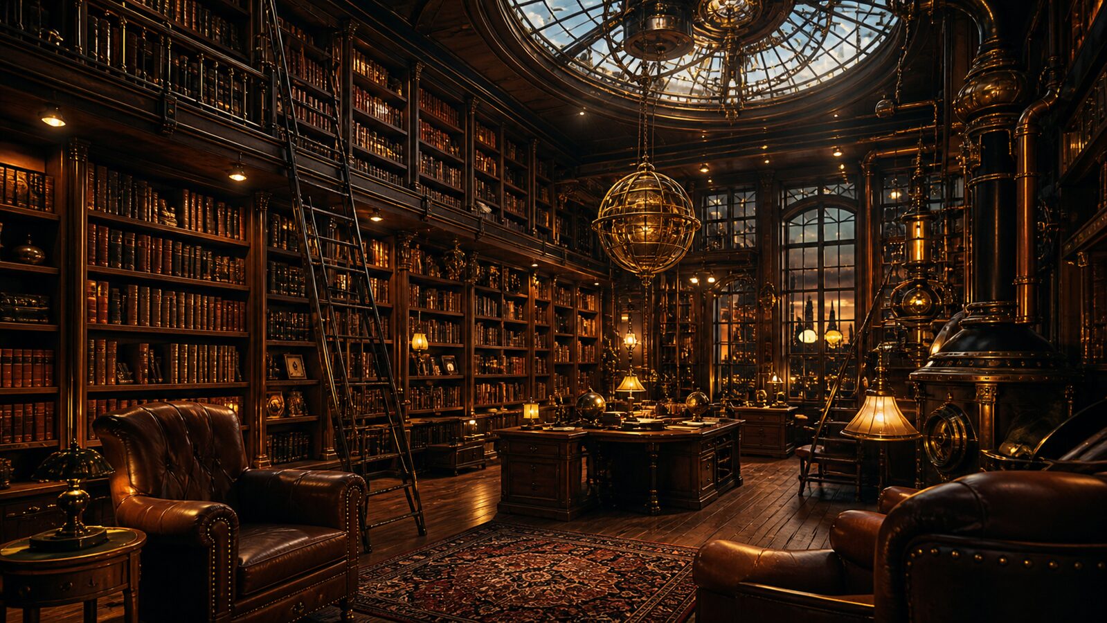 Steampunk aesthetic: Library dossier scene
