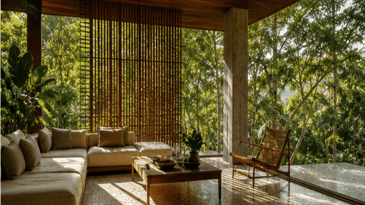 Tropical Modernism aesthetic: Interior dossier scene