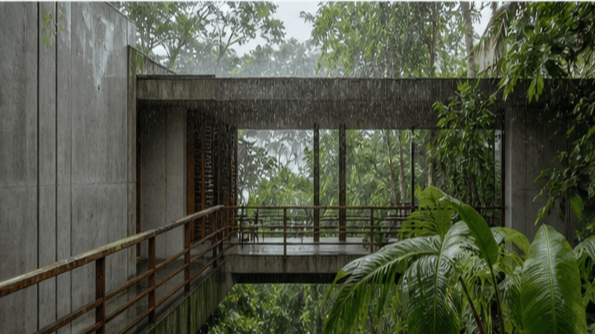 Tropical Modernism aesthetic: Breezeway dossier scene