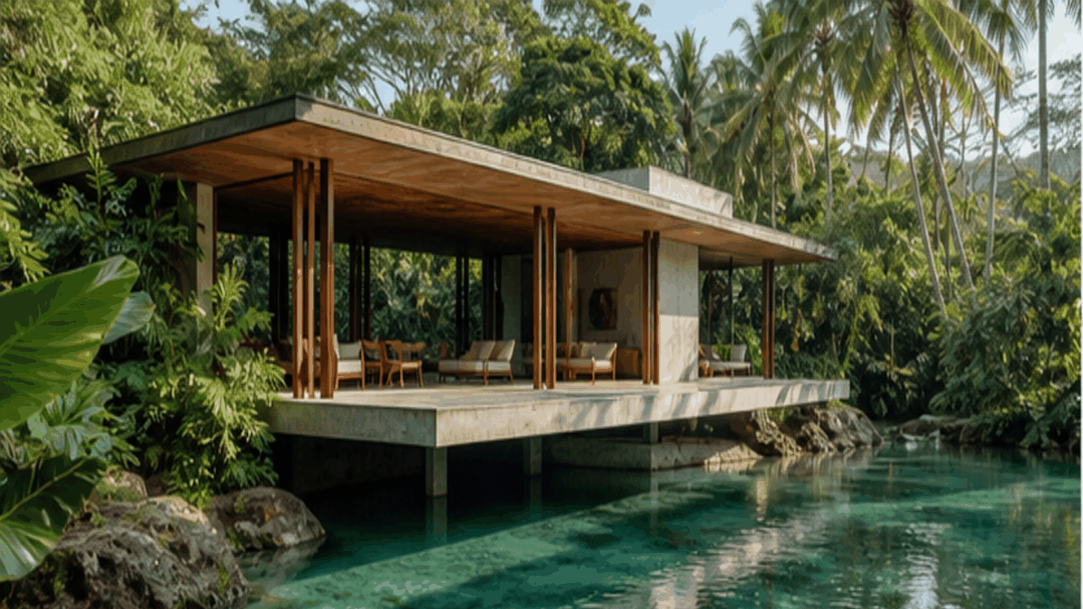 Tropical Modernism aesthetic: World dossier scene