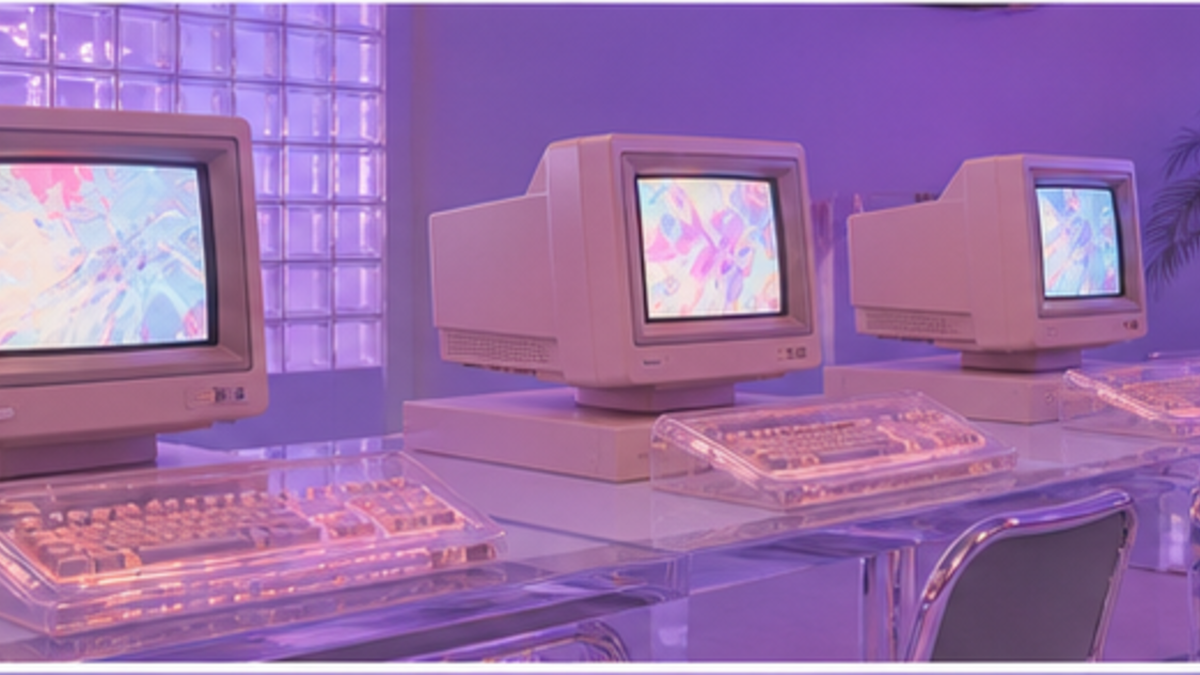 Vaporwave aesthetic: Interior dossier scene
