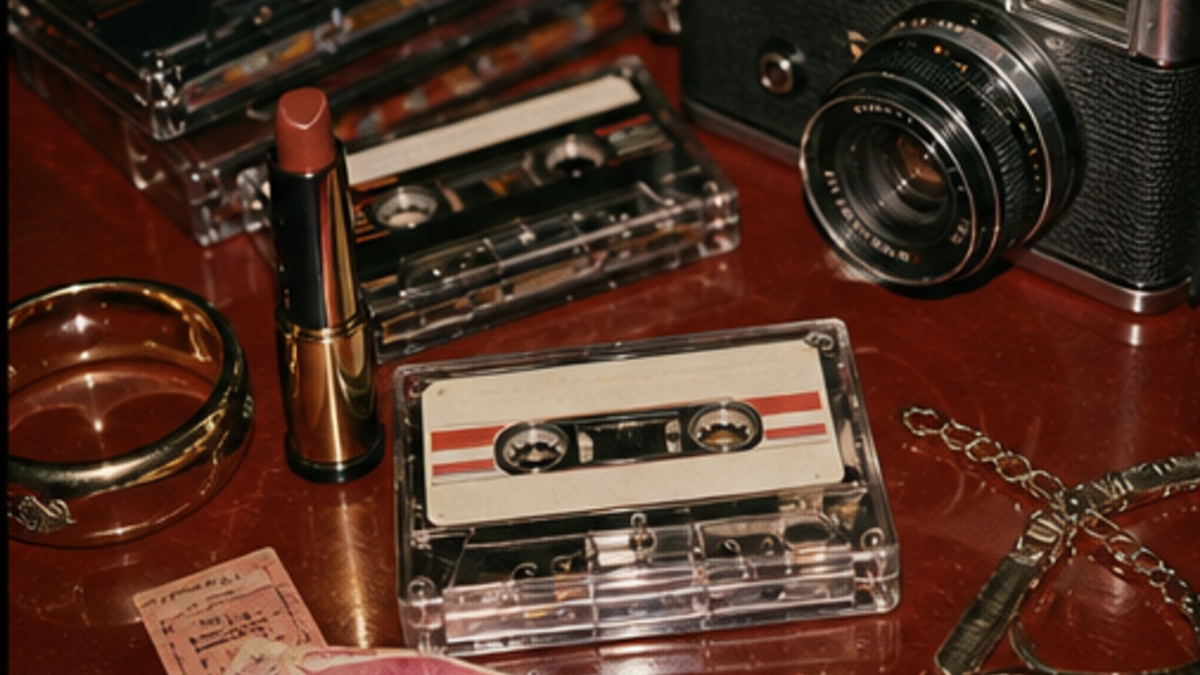 Vintage 80s aesthetic: Object dossier scene